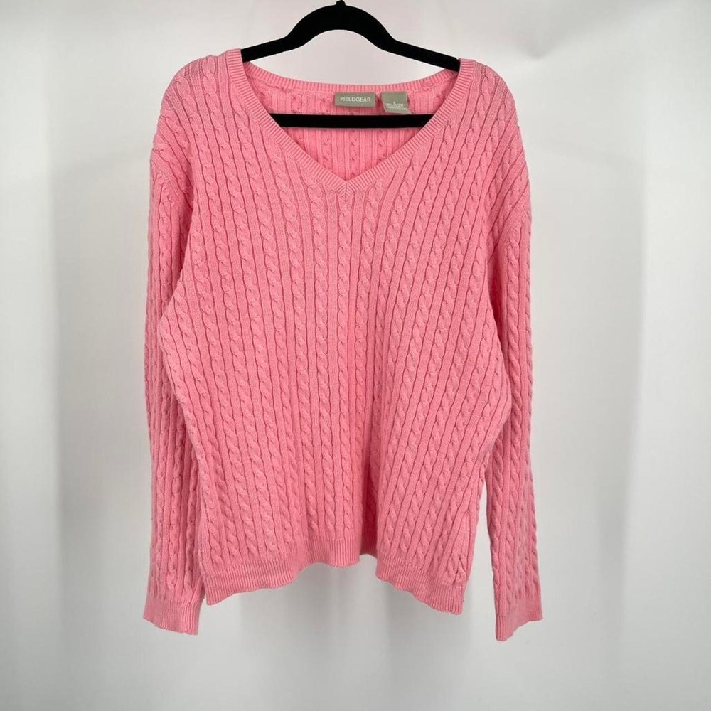 Preppy Cable Knit Tennis Sweater Light Pink Small V Neck Cotton Old Money Sporty